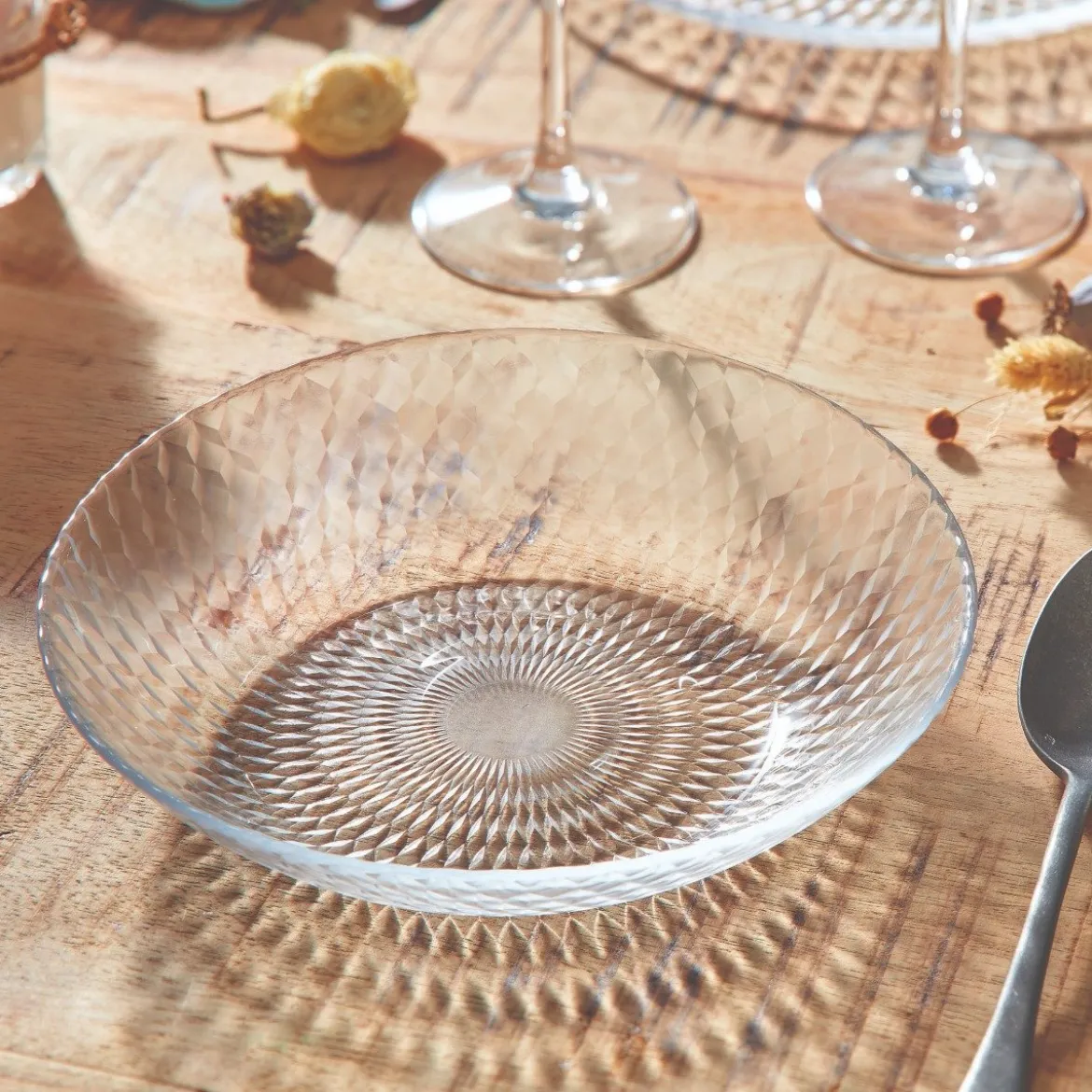 Assiette creuse en verre 20 cm Pampille