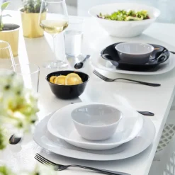 Service de table 18 pièces Carine gris et blanc